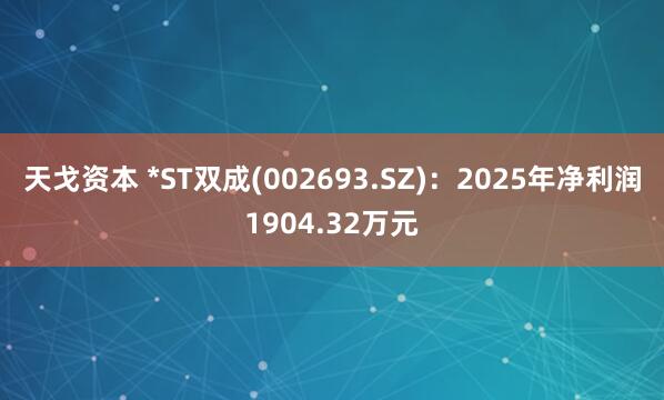 天戈资本 *ST双成(002693.SZ)：2025年净利润1904.32万元